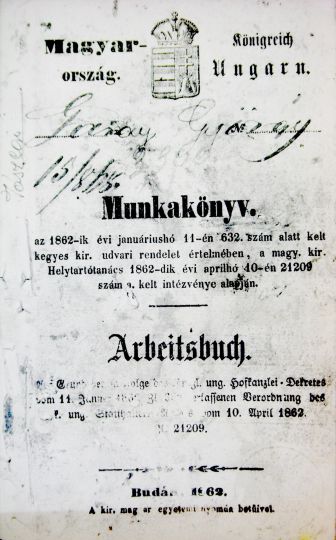 1868 Garay György munkakönyv