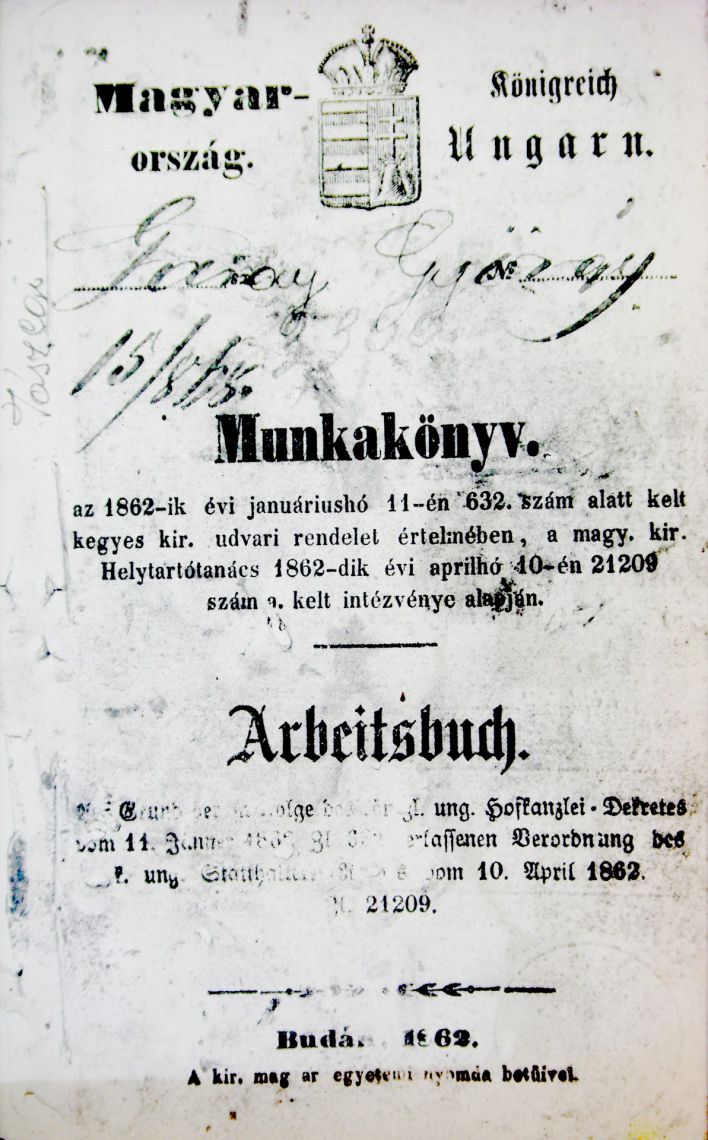 1868 György Garay's working license 1868 György Garay's working license
