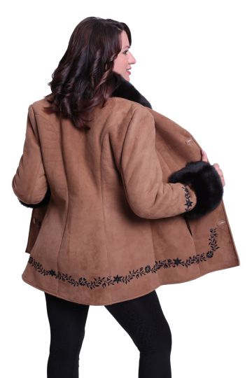 Short 'Anett lambskin coat with black hand-made embroidery - 03